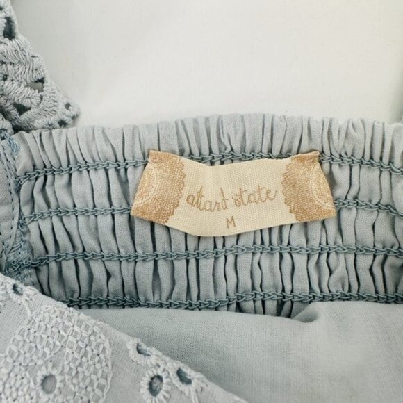 Altar'd State Moselle Blue Eyelet Ruffle Smocked Crop Coastal Cowgirl Medium Top - Picture 7 of 10